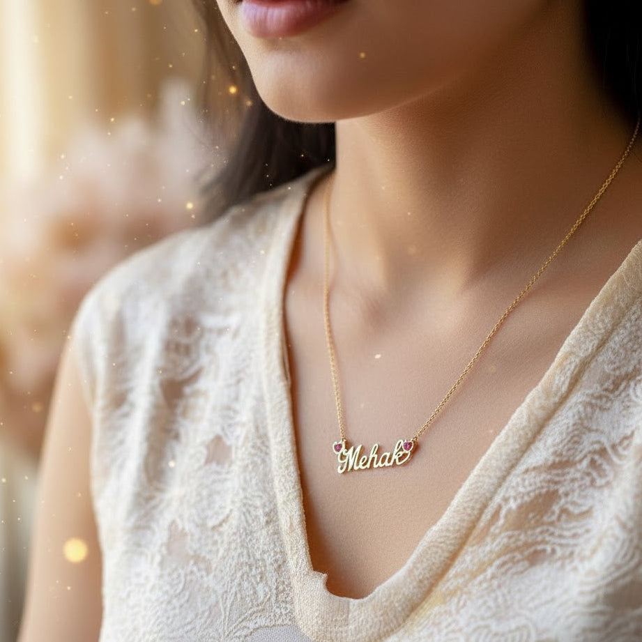 Custom Name Necklace with Red Stone