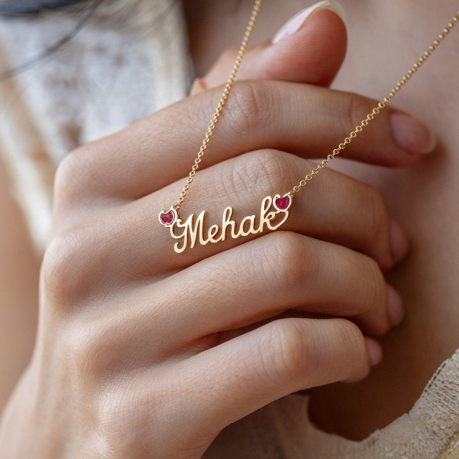 Custom Name Necklace with Red Stone