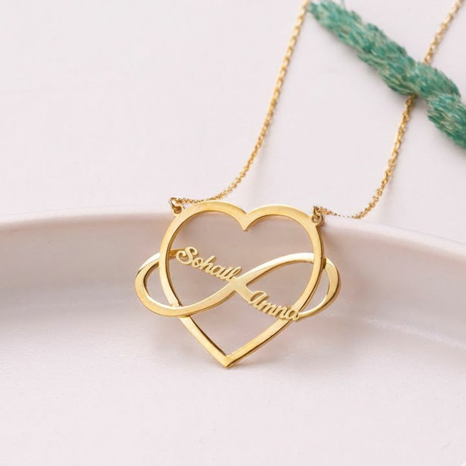 heart and infinity name necklace