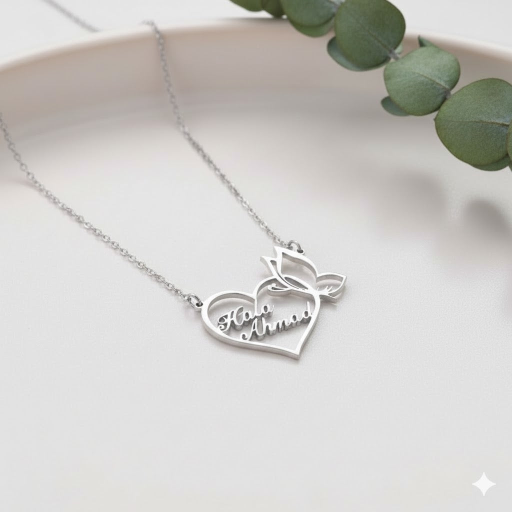 Heart and Buttery Name necklace