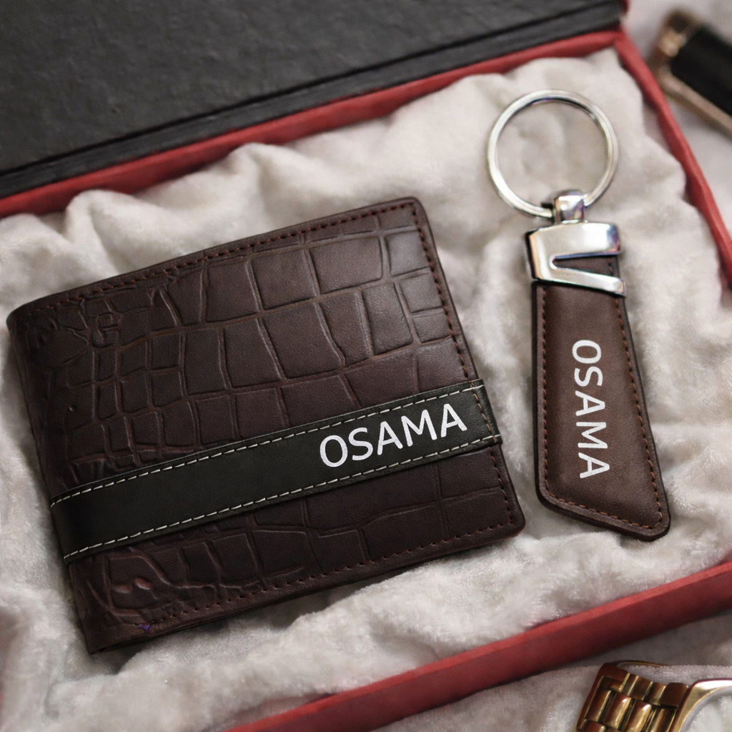 Textured Name Leather Wallet